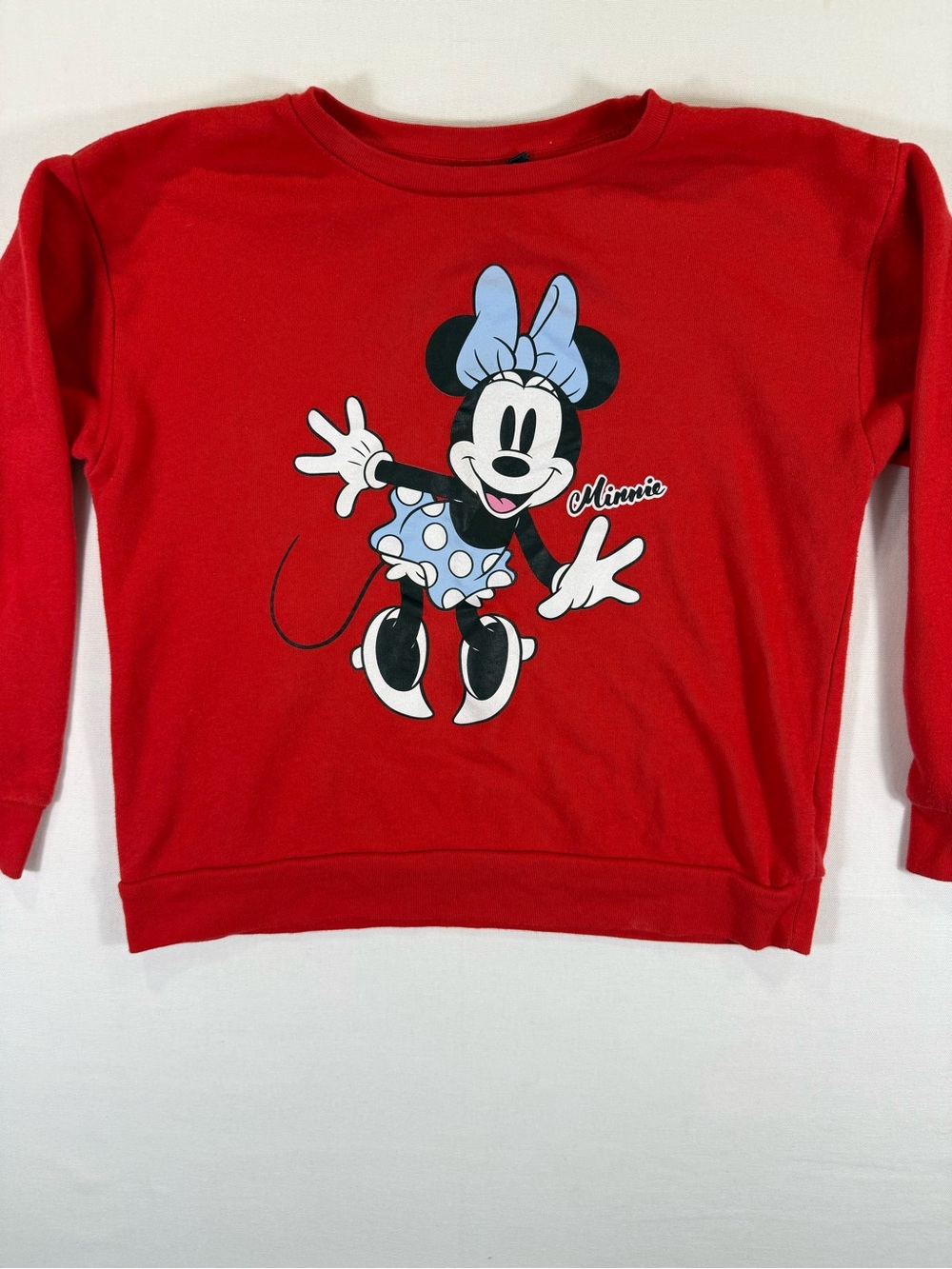 Disney Red Minnie Mouse Pullover Sweatshirt with Blue Bow